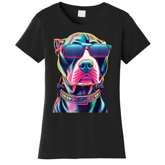 Vibrant Pitbull Wearing Sunglasses Women's T-Shirt