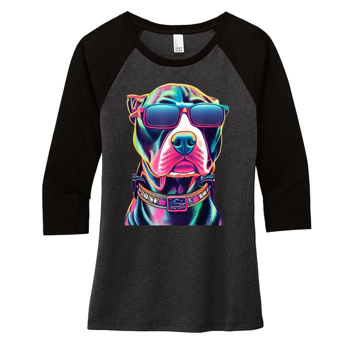 Vibrant Pitbull Wearing Sunglasses Women's Tri-Blend 3/4-Sleeve Raglan Shirt