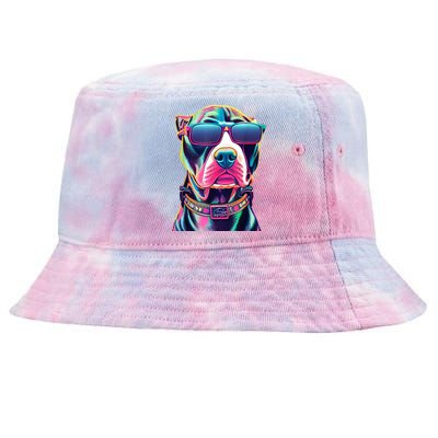 Vibrant Pitbull Wearing Sunglasses Tie-Dyed Bucket Hat