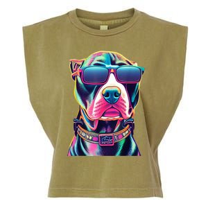 Vibrant Pitbull Wearing Sunglasses Garment-Dyed Women's Muscle Tee