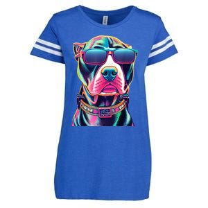 Vibrant Pitbull Wearing Sunglasses Enza Ladies Jersey Football T-Shirt