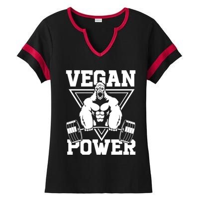 Vegan Power Workout Muscle Gorilla Bodybuilding Ladies Halftime Notch Neck Tee