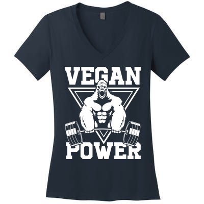 Vegan Power Workout Muscle Gorilla Bodybuilding Women's V-Neck T-Shirt