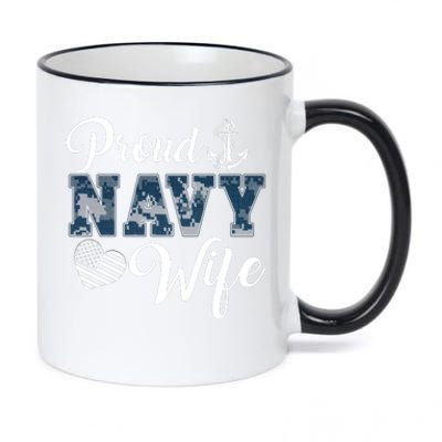 Vintage Proud Wife Of A Navy For Veteran Gift 11oz Black Color Changing Mug