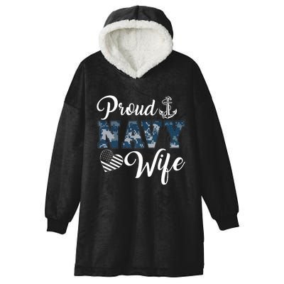 Vintage Proud Wife Of A Navy For Veteran Gift Hooded Wearable Blanket