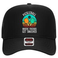 Vintage Pickleball Where Friends Get Smashed Pickle Ball Gift High Crown Mesh Back Trucker Hat