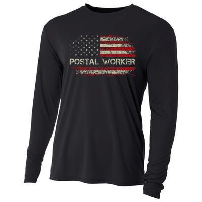 Vintage Postal Worker American Flag Us Postal Service Cooling Performance Long Sleeve Crew