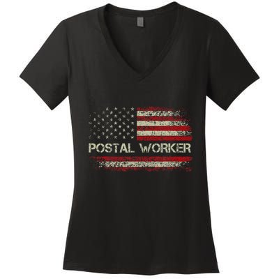 Vintage Postal Worker American Flag Us Postal Service Women's V-Neck T-Shirt