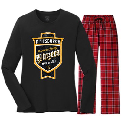 Vintage Pittsburgh Yinzer Beer Label Yinzer Pride Women's Long Sleeve Flannel Pajama Set 