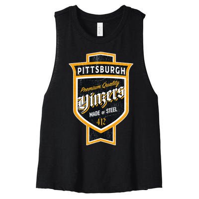 Vintage Pittsburgh Yinzer Beer Label Yinzer Pride Women's Racerback Cropped Tank