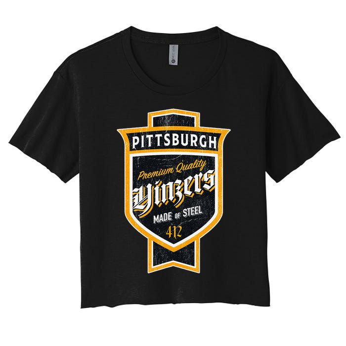 Vintage Pittsburgh Yinzer Beer Label Yinzer Pride Women's Crop Top Tee