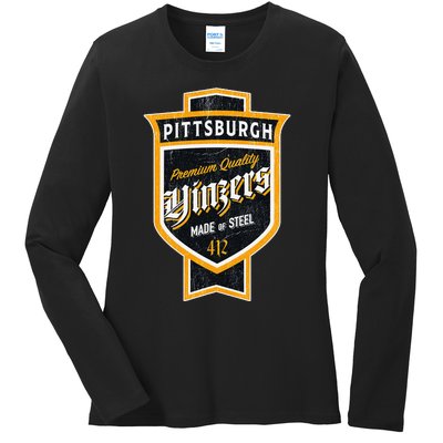 Vintage Pittsburgh Yinzer Beer Label Yinzer Pride Ladies Long Sleeve Shirt