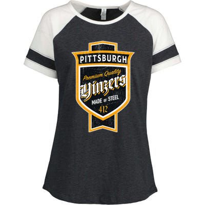 Vintage Pittsburgh Yinzer Beer Label Yinzer Pride Enza Ladies Jersey Colorblock Tee