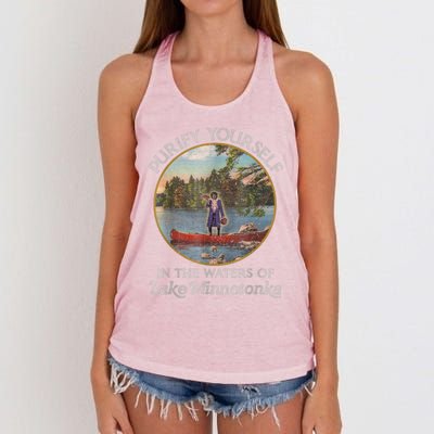 Vintage Purify Yourself In The Waters Of Lake Minnetonka Women's Knotted Racerback Tank