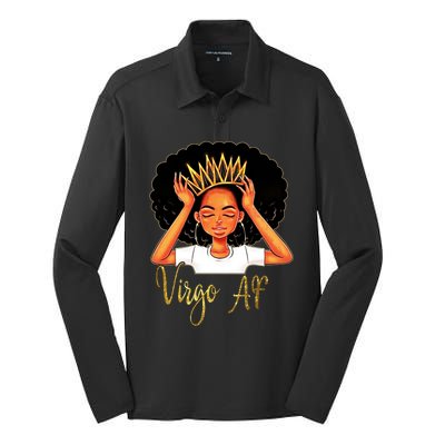 Virgo Queen Af Zodiac Floral Birthday Gift Funny Gift Silk Touch Performance Long Sleeve Polo