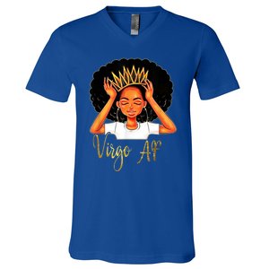 Virgo Queen Af Zodiac Floral Birthday Meaningful Gift V-Neck T-Shirt