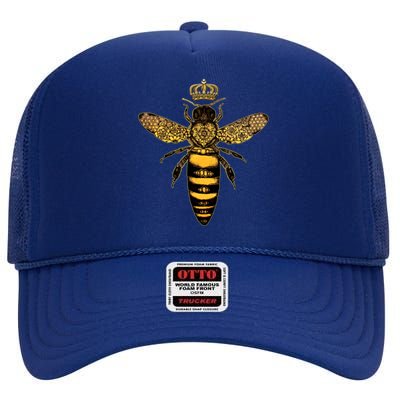 Vintage Queen Bee Earth Day Nature Love Save The Bees Gift High Crown Mesh Back Trucker Hat