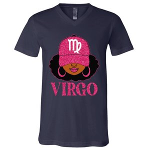 Virgo Queen Birthday Afro Hair Cap Hat Black Women V-Neck T-Shirt