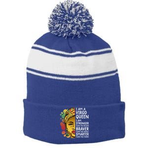 Virgo Queen Cute Gift Astrology Zodiac Virgo Gift Stripe Pom Pom Beanie