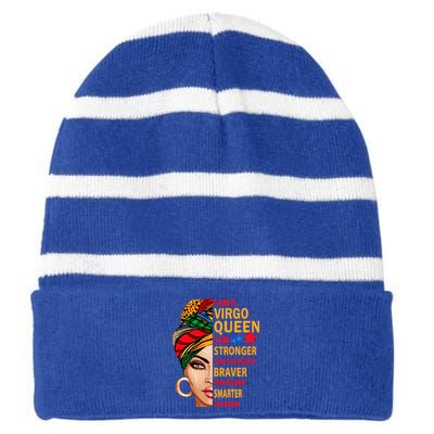 Virgo Queen I Am Stronger Birthday Gift For Virgo Zodiac Cool Gift Striped Beanie with Solid Band