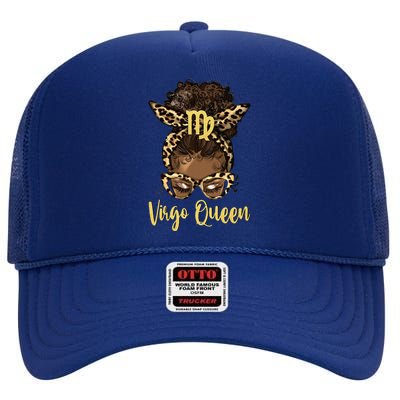 Virgo Queen Messy Bun Zodiac Birthday Black Women High Crown Mesh Back Trucker Hat