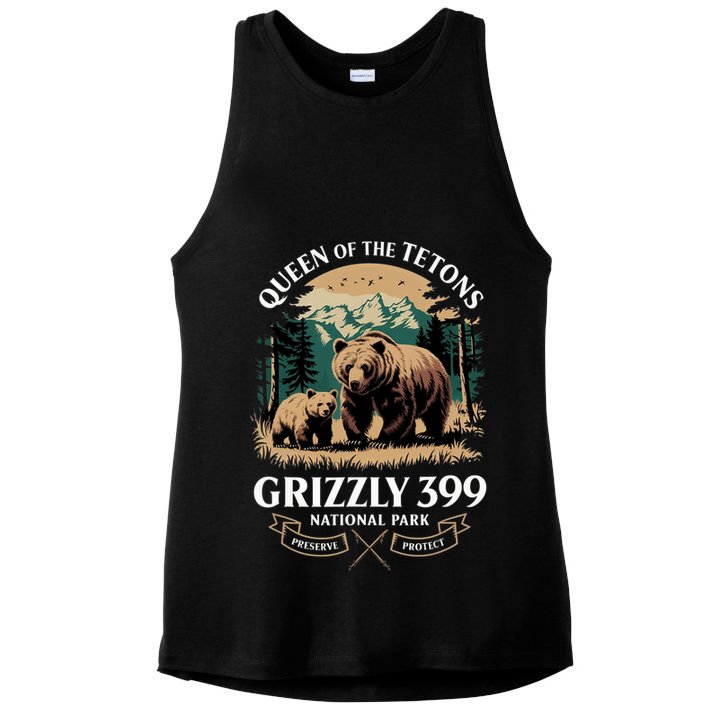 Vintage Queen Of The Tetons Grizzly 399 National Park Bear Ladies PosiCharge Tri-Blend Wicking Tank
