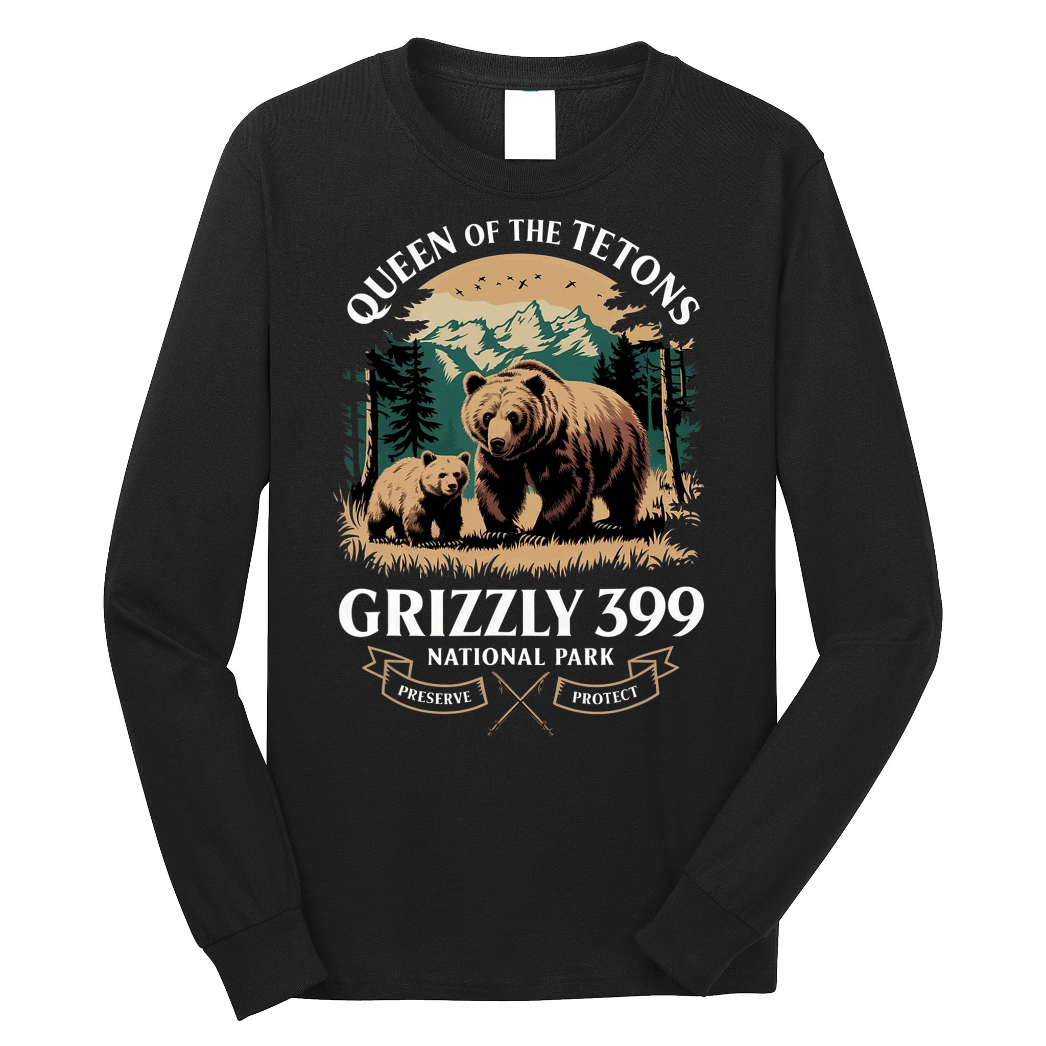 Vintage Queen Of The Tetons Grizzly 399 National Park Bear Long Sleeve Shirt