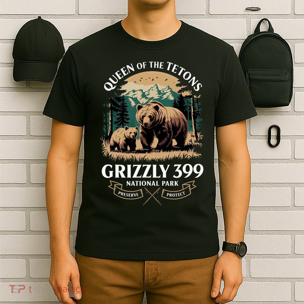 Vintage Queen Of The Tetons Grizzly 399 National Park Bear T-Shirt