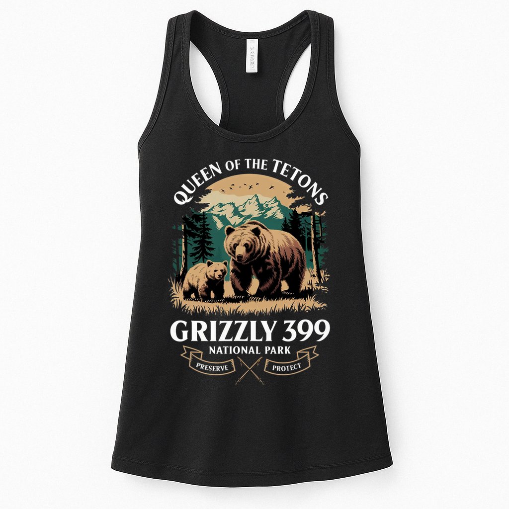 Vintage Queen Of The Tetons Grizzly 399 National Park Bear Womens Tank Top