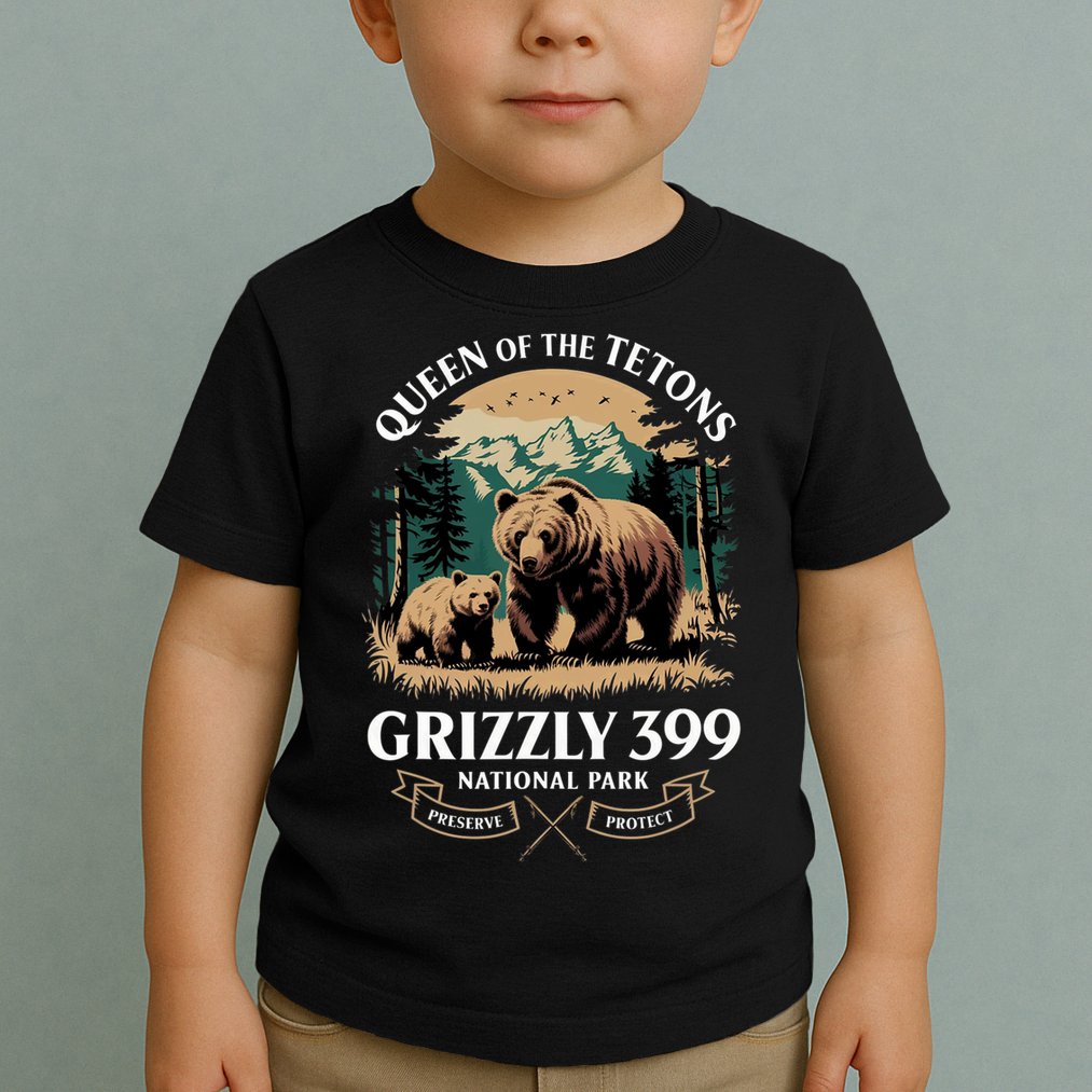 Vintage Queen Of The Tetons Grizzly 399 National Park Bear Toddler T-Shirt