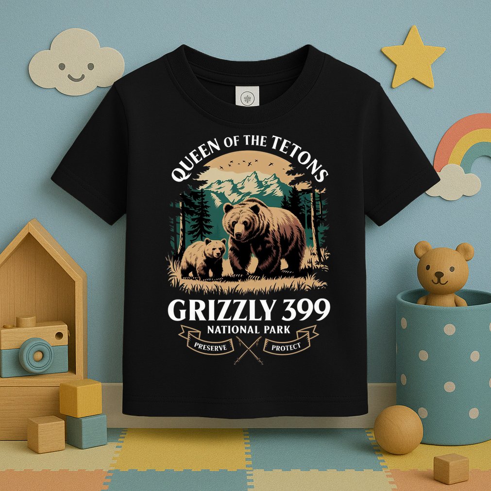 Vintage Queen Of The Tetons Grizzly 399 National Park Bear Toddler T-Shirt