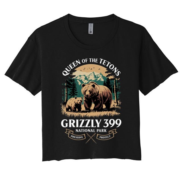 Vintage Queen Of The Tetons Grizzly 399 National Park Bear Crop Top