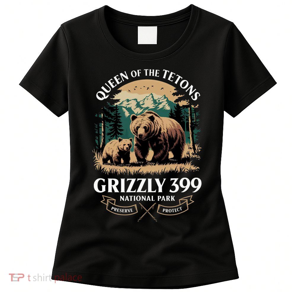 Vintage Queen Of The Tetons Grizzly 399 National Park Bear Womens T-Shirt
