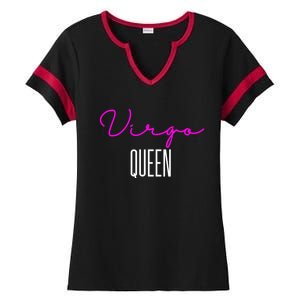 Virgo Queen Pink Writing / Funny Zodiac Virgo Birthday Cute Gift Ladies Halftime Notch Neck Tee