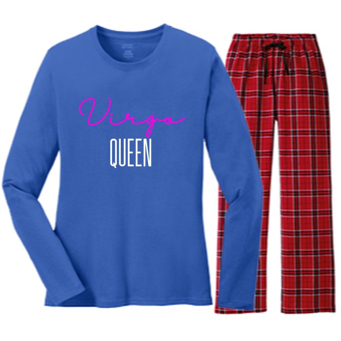 Virgo Queen Pink Writing / Funny Zodiac Virgo Birthday Cute Gift Women's Long Sleeve Flannel Pajama Set 