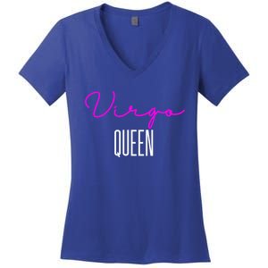 Virgo Queen Pink Writing / Funny Zodiac Virgo Birthday Cute Gift Women's V-Neck T-Shirt