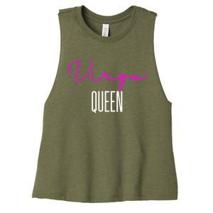 Virgo Queen Pink Writing / Funny Zodiac Virgo Birthday Cute Gift Women's Racerback Cropped Tank