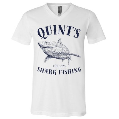 Vintage QuintS Shark 1975 Funny FishingS Retro V-Neck T-Shirt