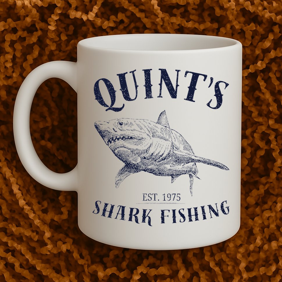 Vintage QuintS Shark 1975 Funny FishingS Retro Mug