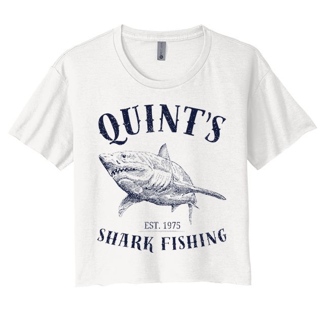 Vintage QuintS Shark 1975 Funny FishingS Retro Crop Top