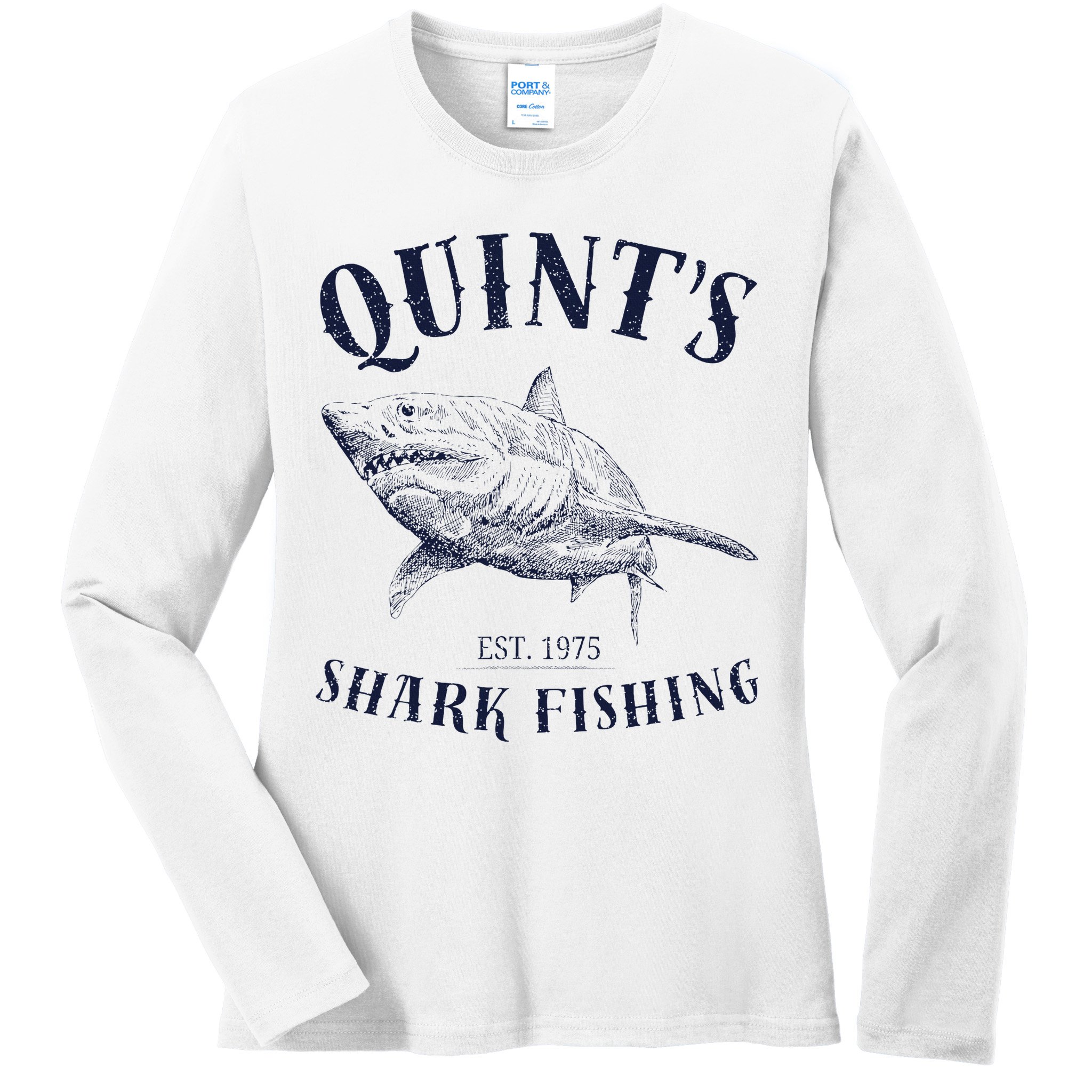 Vintage QuintS Shark 1975 Funny FishingS Retro Ladies Long Sleeve Shirt