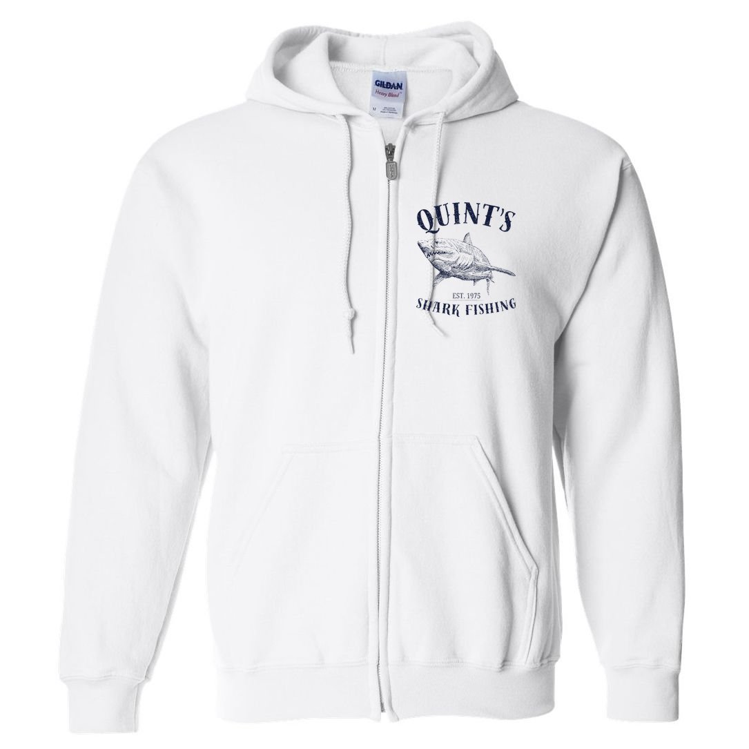 Vintage QuintS Shark 1975 Funny FishingS Retro Full Zip Hoodie