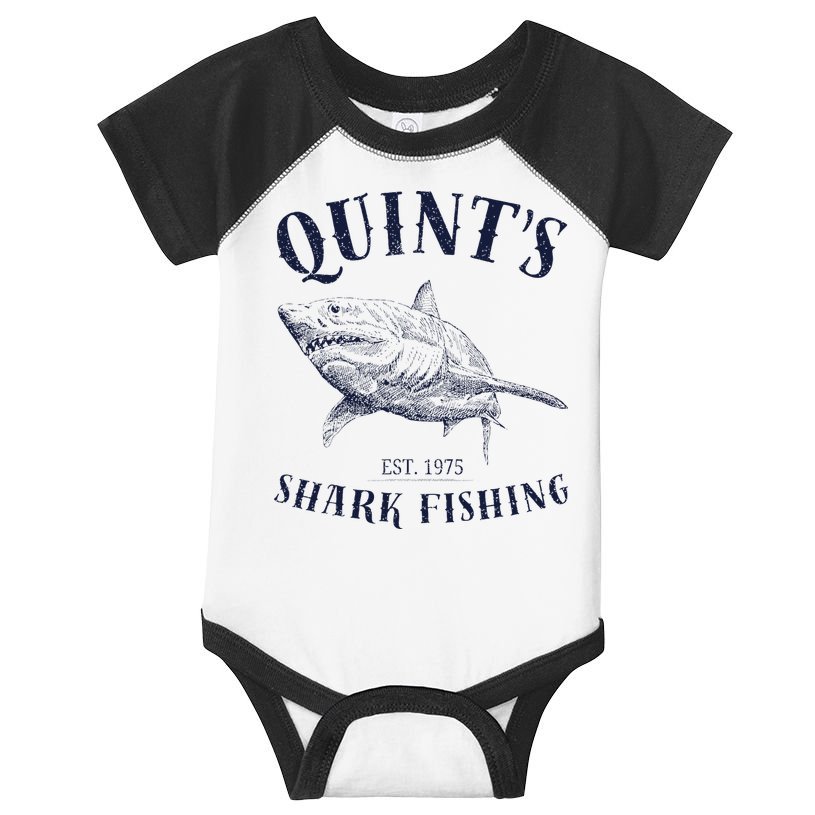 Vintage QuintS Shark 1975 Funny FishingS Retro Infant Baby Jersey Bodysuit