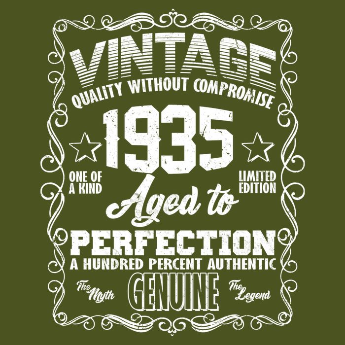 Vintage Quality Without Compromise Aged To Perfection 1935 90th Birthday T-Shirt