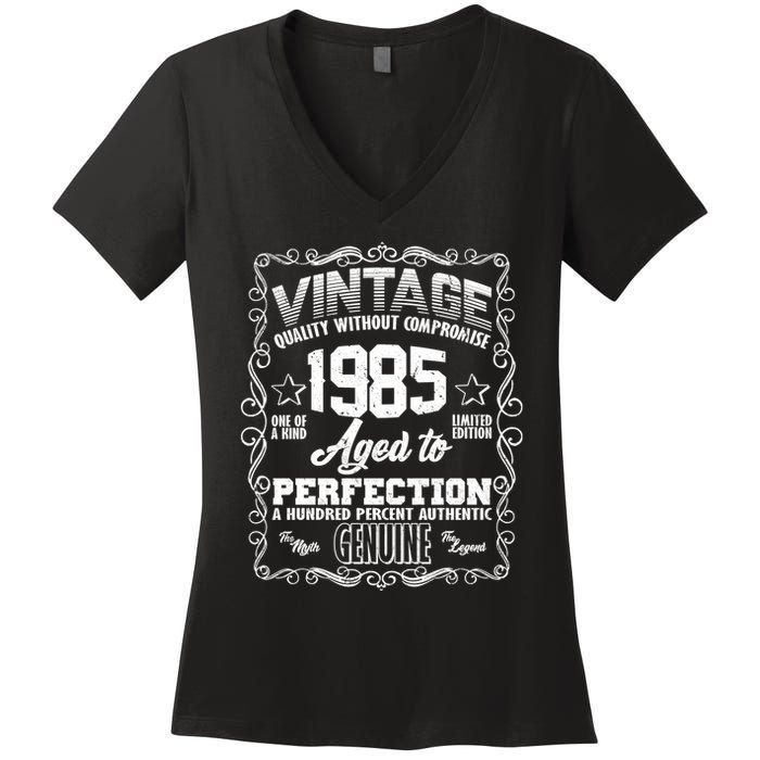Vintage Quality Without Compromise Aged To Perfection 1985 40th Birthday Women's V-Neck T-Shirt