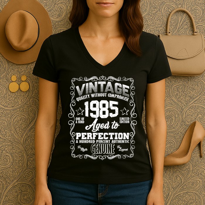 Vintage Quality Without Compromise Aged To Perfection 1985 40th Birthday Women's V-Neck T-Shirt
