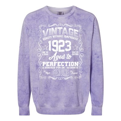 Vintage Quality Without Compromise Aged To Perfection 1923 100th Birthday Colorblast Crewneck Sweatshirt