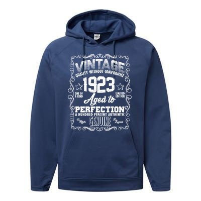 Vintage Quality Without Compromise Aged To Perfection 1923 100th Birthday Performance Fleece Hoodie