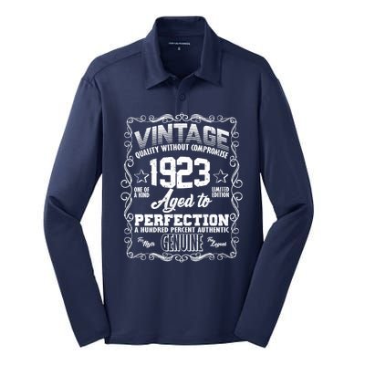 Vintage Quality Without Compromise Aged To Perfection 1923 100th Birthday Silk Touch Performance Long Sleeve Polo