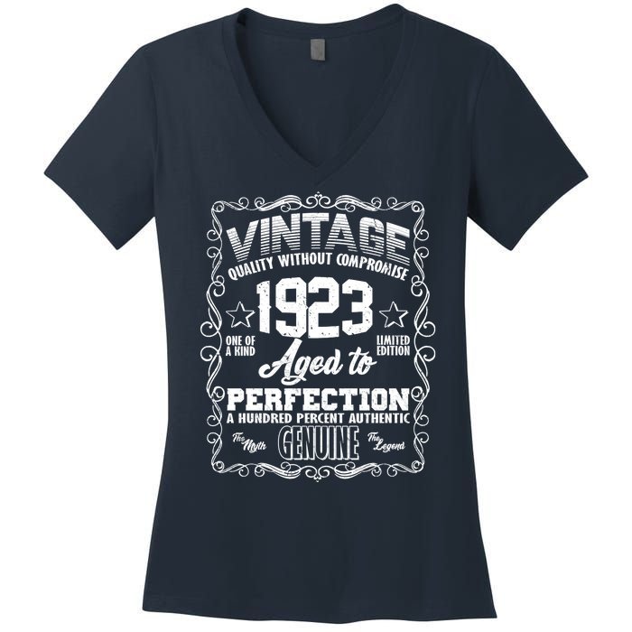 Vintage Quality Without Compromise Aged To Perfection 1923 100th Birthday Women's V-Neck T-Shirt